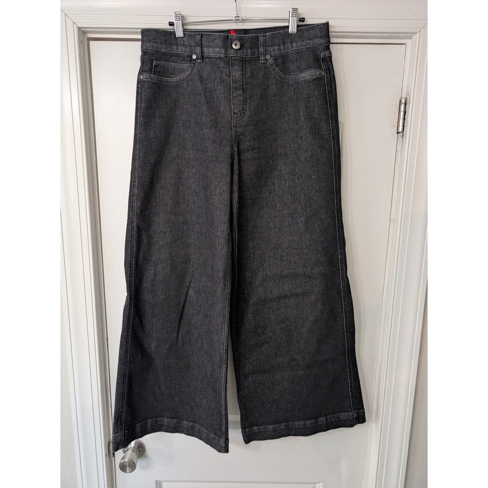 Spanx Wide Leg Jeans Charcoal Grey High Rise Stretch Denim Xl Petite Shaping
